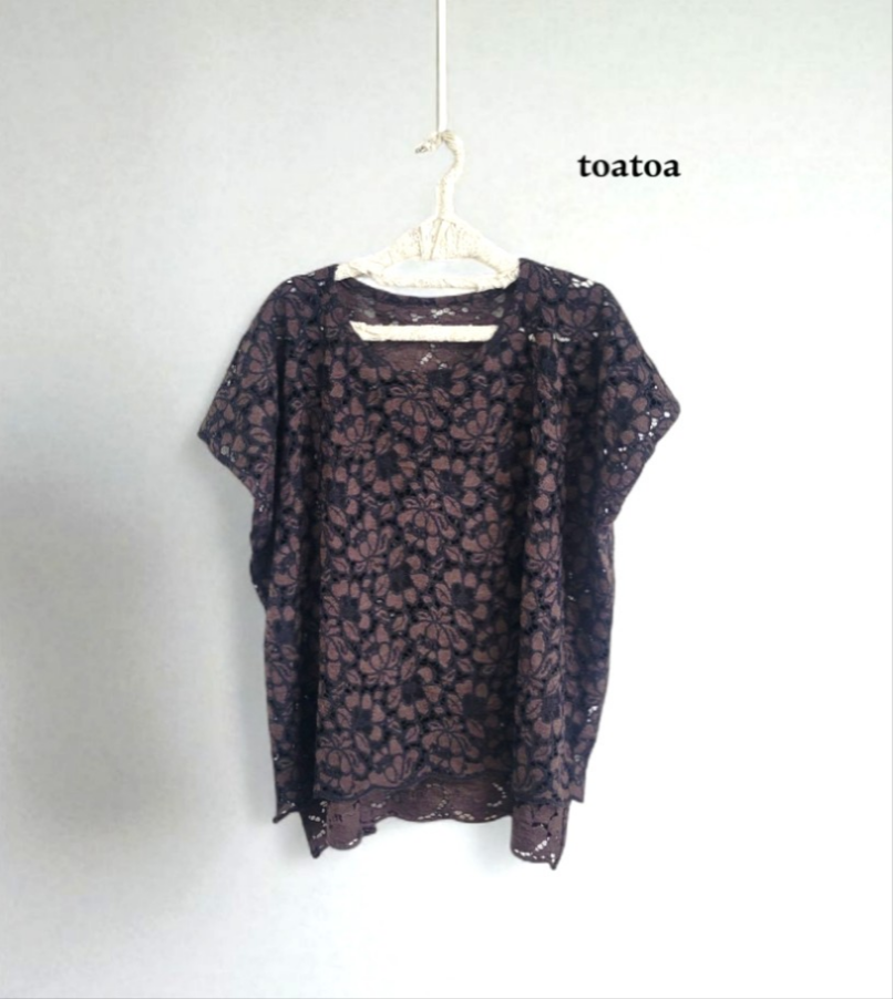 送料無料!   秋色ブラウン  レース   ポンチョブラウス プルオーバー 花柄