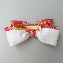 七五三 髪飾り3点セット＊赤白×金の華やかリボンとお花 18枚目の画像