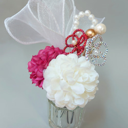 七五三 髪飾り3点セット＊赤白×金の華やかリボンとお花 17枚目の画像