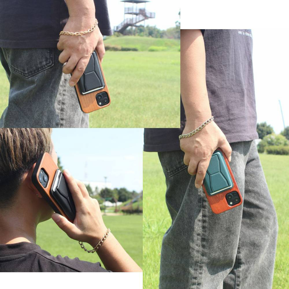 iphone15 ケース 木製 カード収納 15Plus 15Pro MAX マグセーフ チェーン ストラップ カード