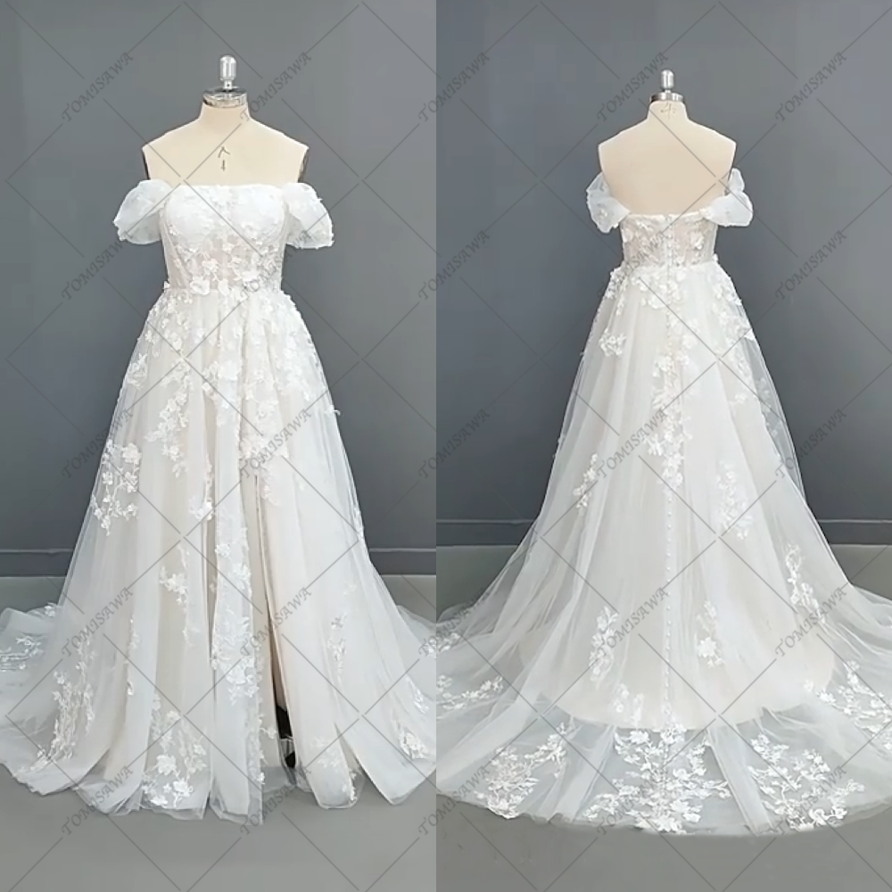 オフショルダー 上品 ウェディングドレス 結婚式 前撮りドレス  F943