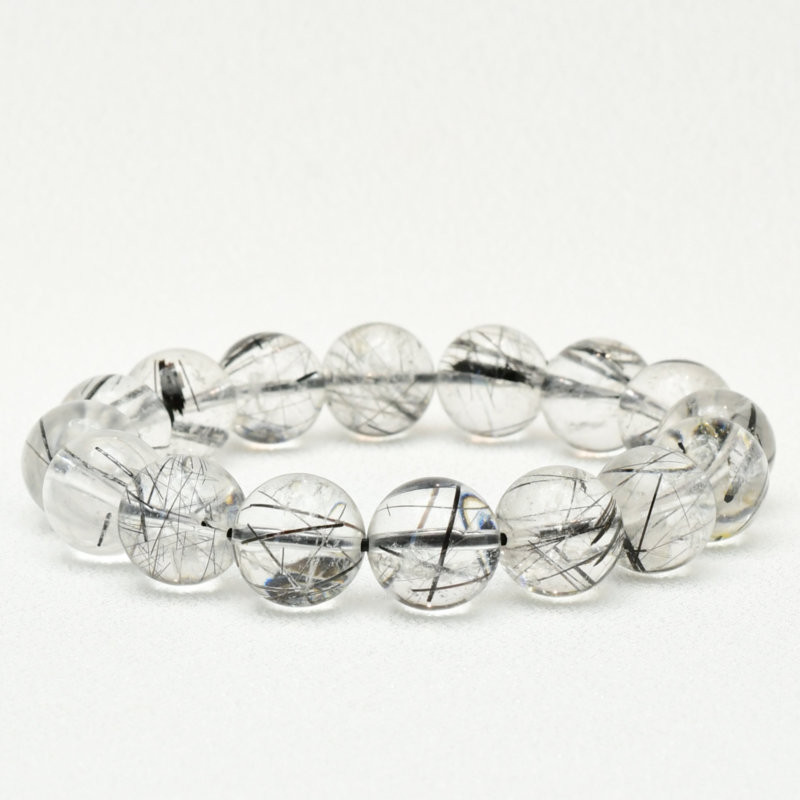 華やぐ虹と黒針のバランスが神秘的 12～13mm 一点物【GHB88・46g】トルマリンインクォーツブレスレット　京海堂