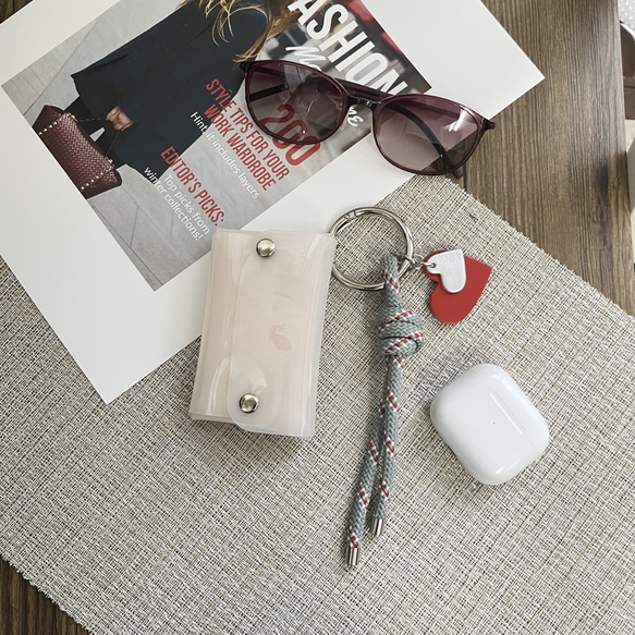 PVCケース×レザーハート×パラコードチャーム / クリア・ホワイト・ダークブラウン 7枚目の画像