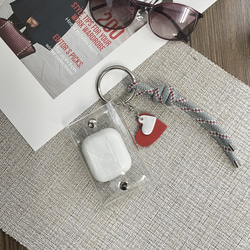 PVCケース×レザーハート×パラコードチャーム / クリア・ホワイト・ダークブラウン 8枚目の画像