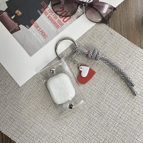 PVCケース×レザーハート×パラコードチャーム / クリア・ホワイト・ダークブラウン 8枚目の画像