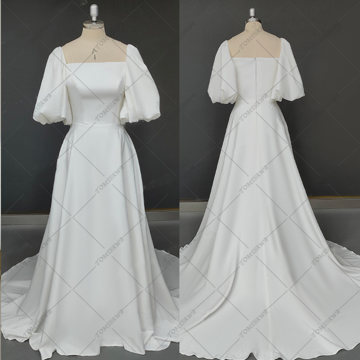 スクエアネック  上品 ウェディングドレス 結婚式 前撮りドレス  F632