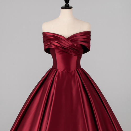 送料無料！カラードレス ボルドー色 オフショルダー 光沢サテン