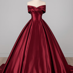 美品　カラードレス　ウェディング オフショルダー ボルドー 送料無料！カラードレス ボルドー色 オフショルダー 光沢サテン