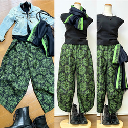 藍紺ヒゲ紬＊サルエルパンツ＋ストール＊裏地付き＊着物リメイク