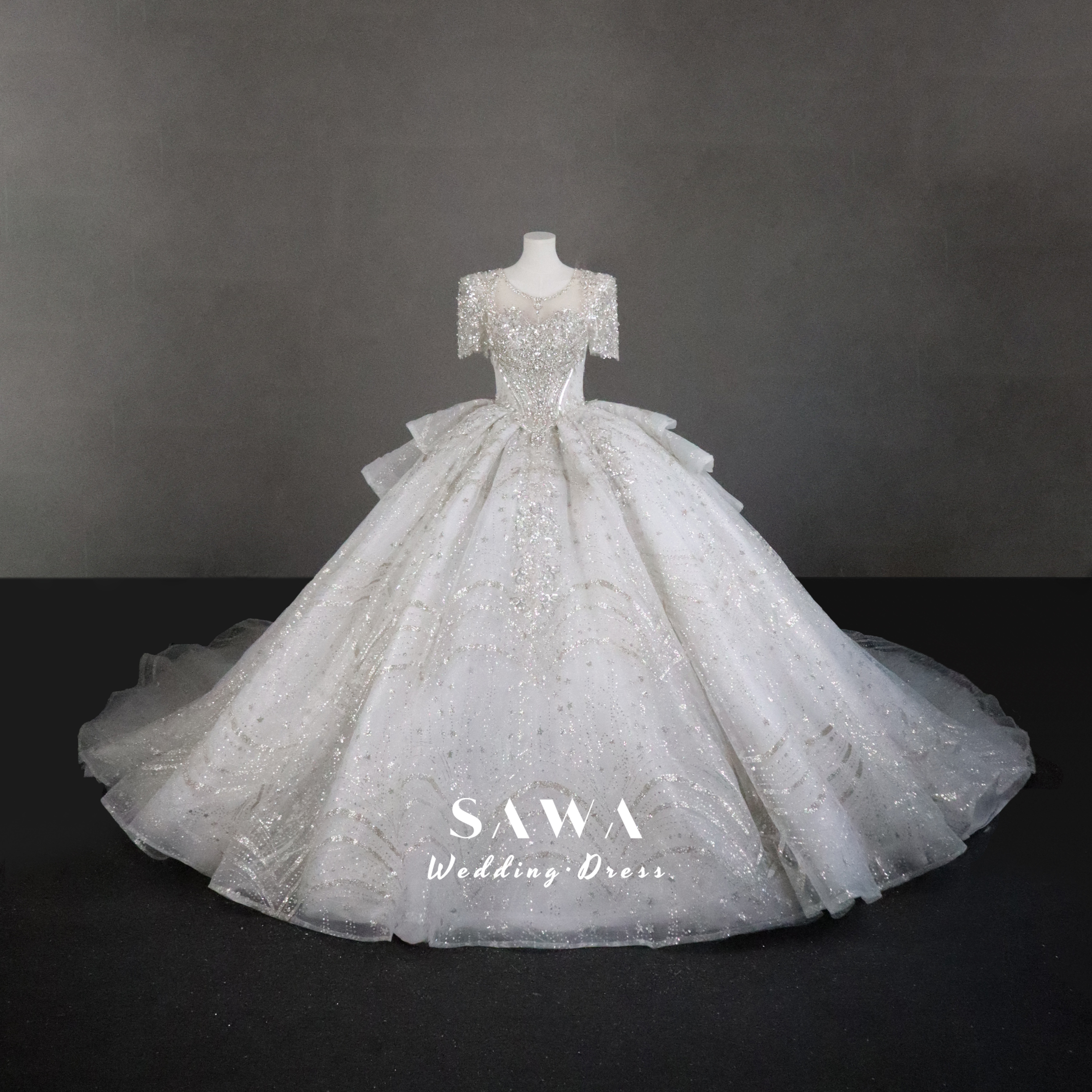 在庫処理！セール　激安　キラキラスカート　ラメ入り　イリュージョンネック韓国スタイル　編み上げ　トレーン　サイズオーダー