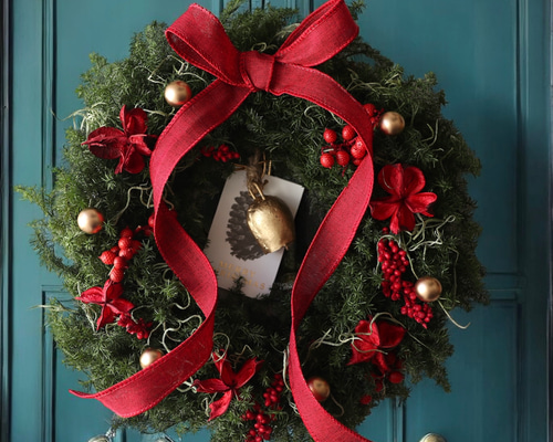 BlackFriday】ベルが鳴るクリスマスリース 赤 プリザーブドグリーン