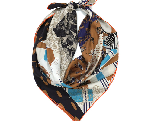 ROOM(CMQ-143) 【the PORT by marca】大判 シルクツイル スカーフ NAVY