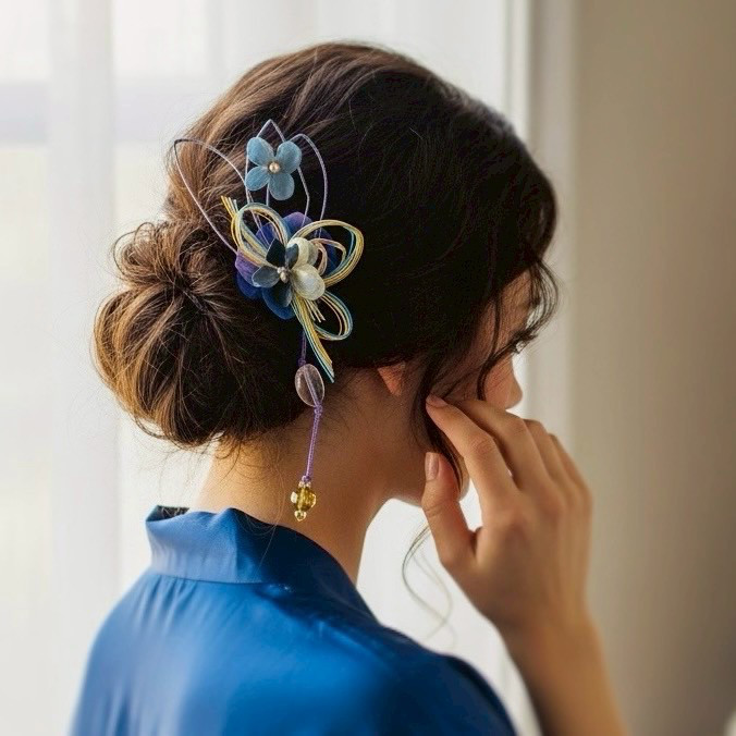 【送料無料】入学式　入園式　ママコーデ　髪飾り　コサージュ　フォーマル　なでしこのはんなり水引細工(瑠璃藍の華)