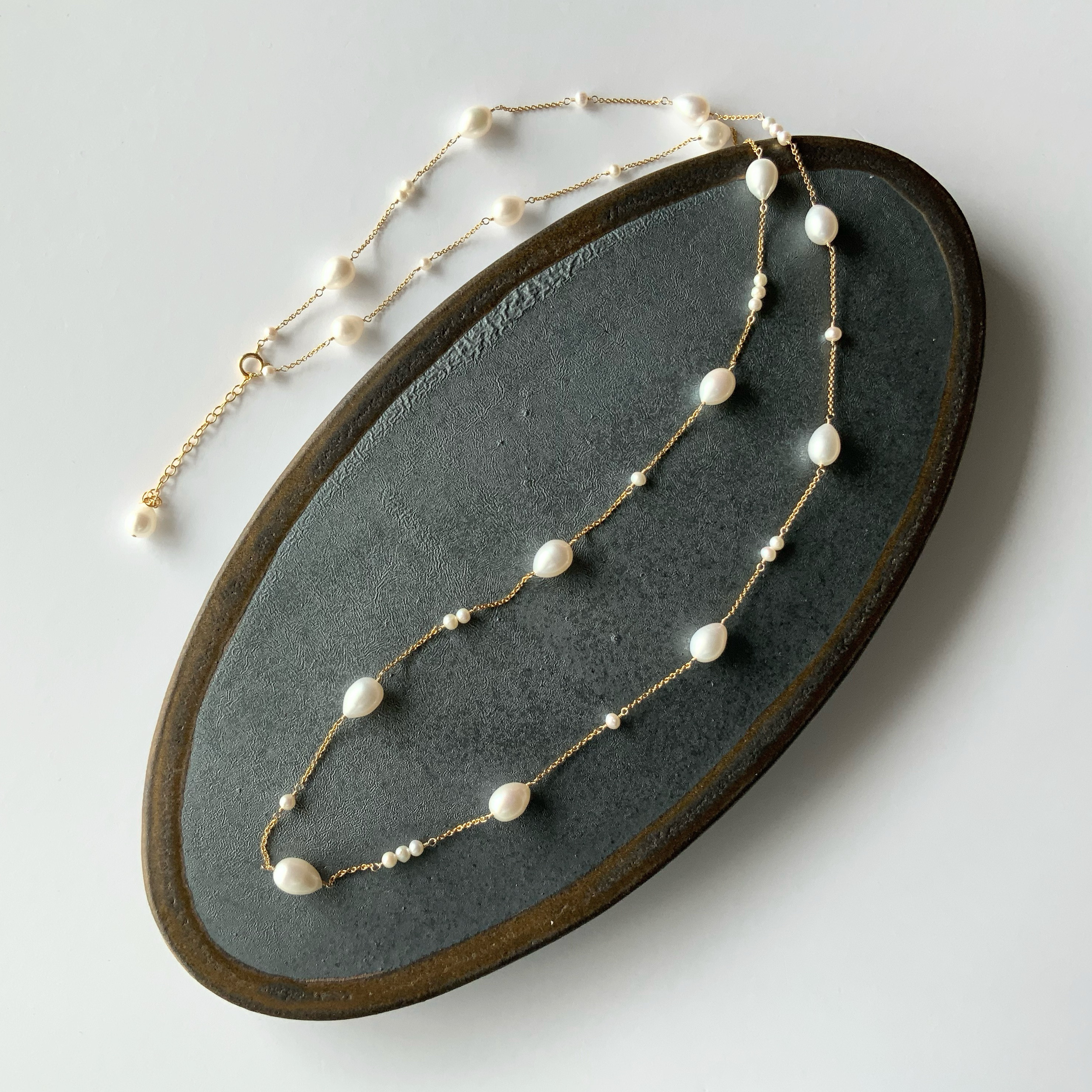 しずくと小粒の淡水パールが織りなす✴︎80cmステーションネックレス✴︎All14Kgf