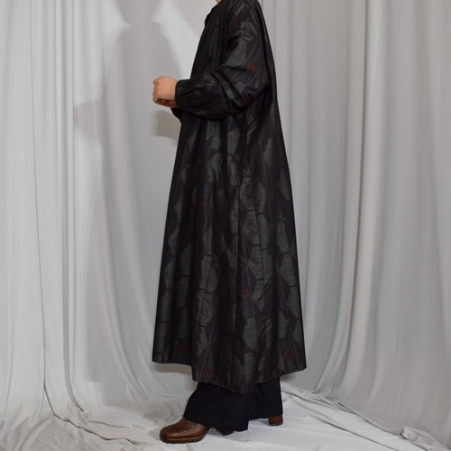 大島紬の着物から仕立てたロングシャツ,紬ロングシャツワンピース