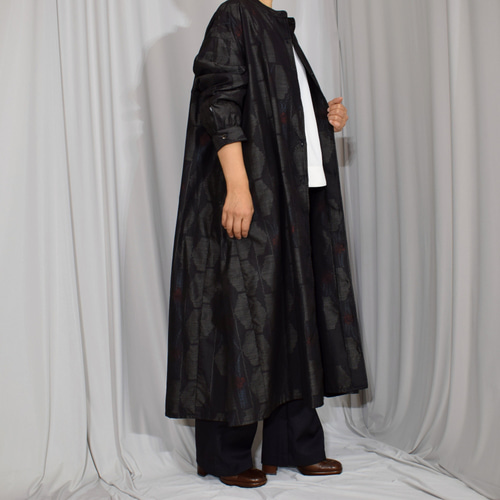 大島紬の着物から仕立てたロングシャツ,紬ロングシャツワンピース