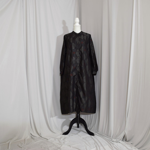 大島紬の着物から仕立てたロングシャツ,紬ロングシャツワンピース