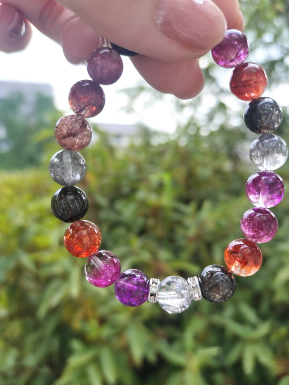 最終価格‼️花火石‼️スーパーセブンブレスレット（パープルレッド）虹入り 癒し 自信 花火スーパーセブン（人工）ミックスカラー｜ブレスレット