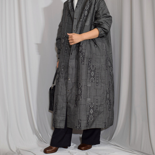 大島紬の着物から仕立てたロングシャツ,紬ロングシャツワンピース