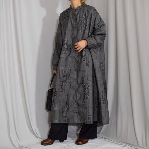 大島紬の着物から仕立てたロングシャツ,紬ロングシャツワンピース