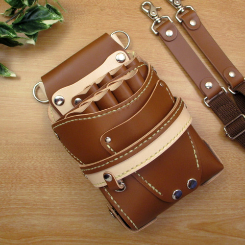 トリマー向き】 本革 8丁差し シザーケース (キャメル