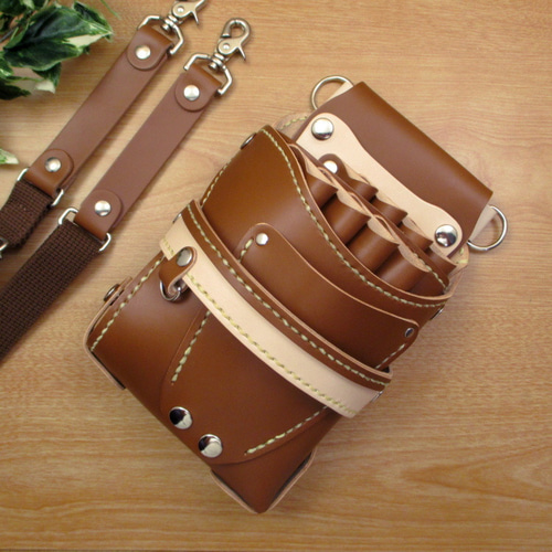 【トリマー向き】 ８丁　本革シザーケース　ホワイト＆空色　TSC-13/CWA トリマー向き】 本革 8丁差し シザーケース (キャメル