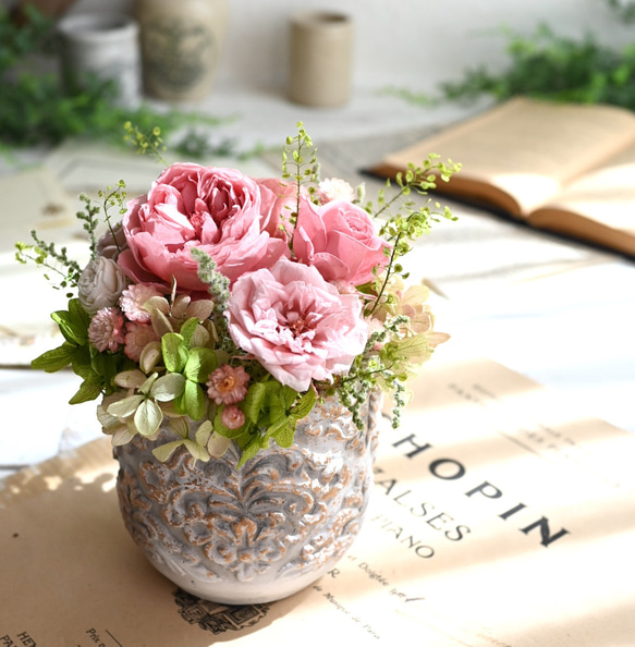 ローズフラワーガーデンS＊コーラルピンク＊プリザーブドフラワー 1枚目の画像