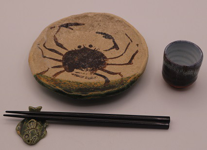 魯山人好みカニ絵平鉢５客組み（作品番号R-0３０)