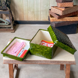 受注製作】 野原竹細工 つづらの文庫箱 一閑張り 赤透色 その他ケース