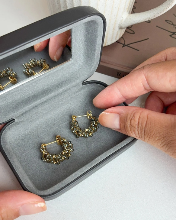 【特集掲載】秋色フープピアス 秋の装い ブラウン ゴールド シンプル  クリア プレゼント 秋冬新作 送料無料 11枚目の画像