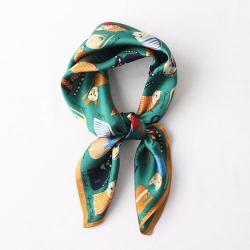 猫デザイン シルク100%スカーフ 約53cm 絹製 バンダナ オーシーズン