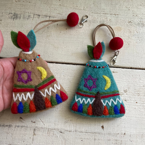 オリジナル 羊毛 フェルト ティピー キーケース ハンドメイド 5枚目の画像