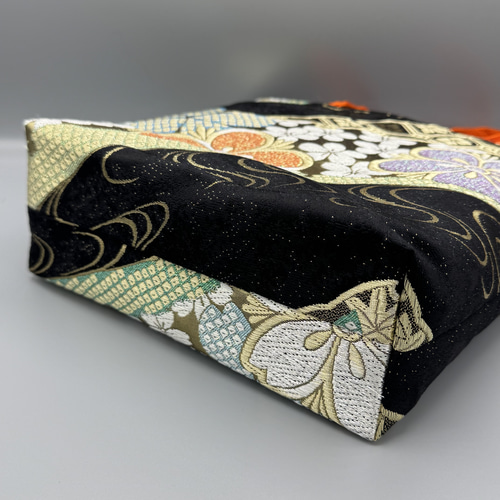 着物 帯 リメイク ハンドメイド トートバッグ 黒 帯締め 桜 トート