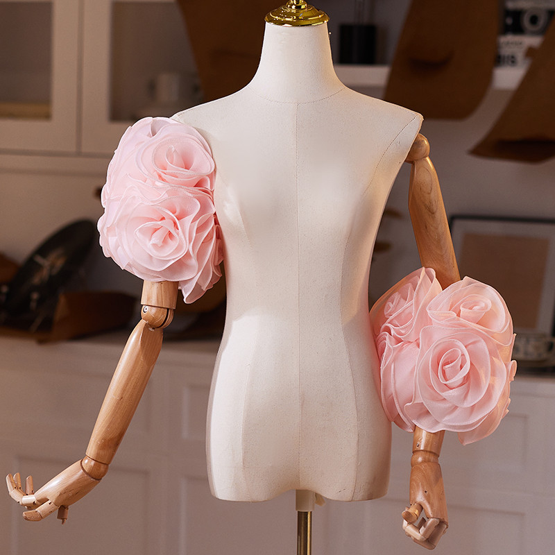 パフスリーブ 肩飾り ピンク 高級感 DIY 袖カバー 取り外し袖 アクセサリー ウェディングドレス DTY371