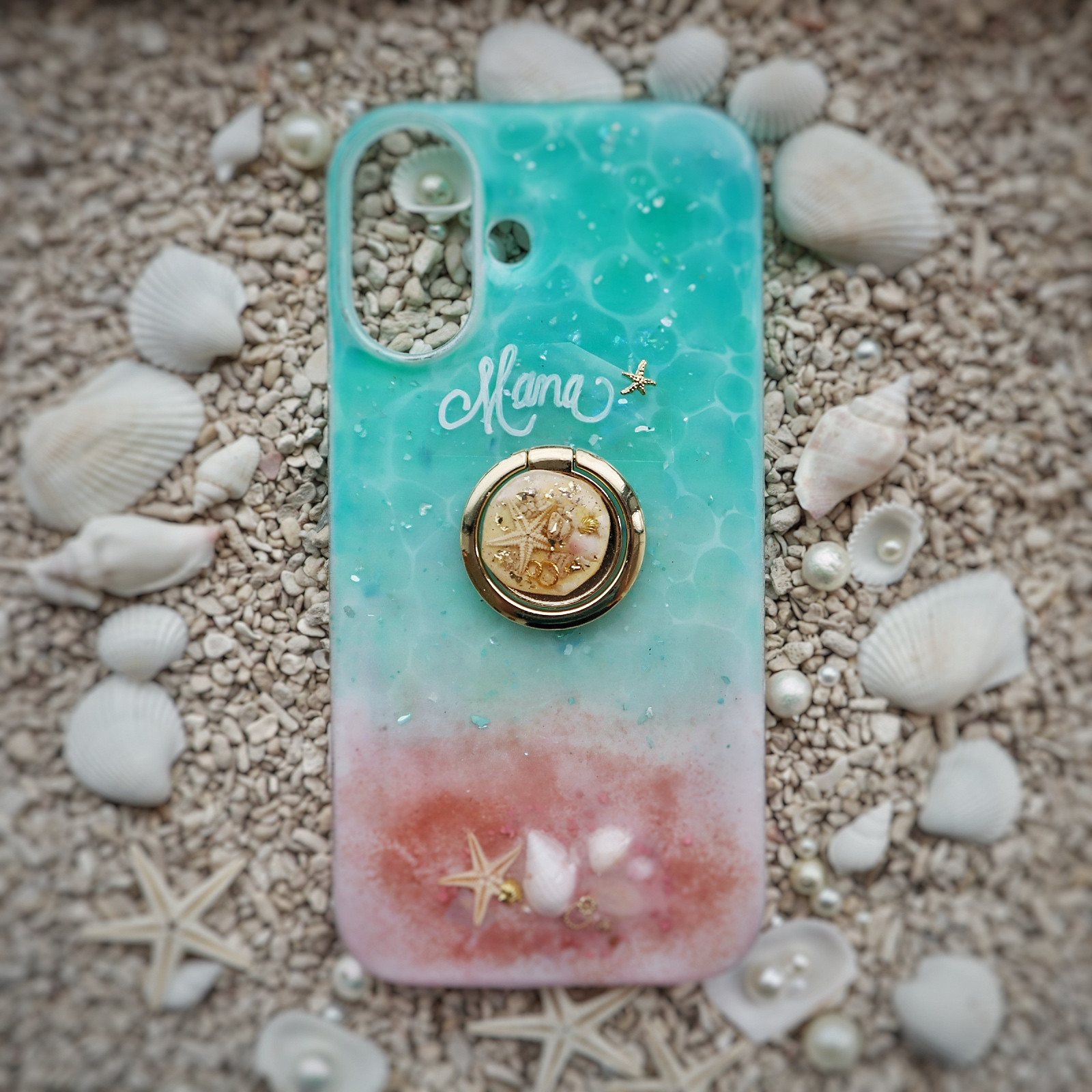 ピンクの砂浜　コモド島エメラルドビーチ　手描きスマホケース　iPhone17 Android GALAXY Google