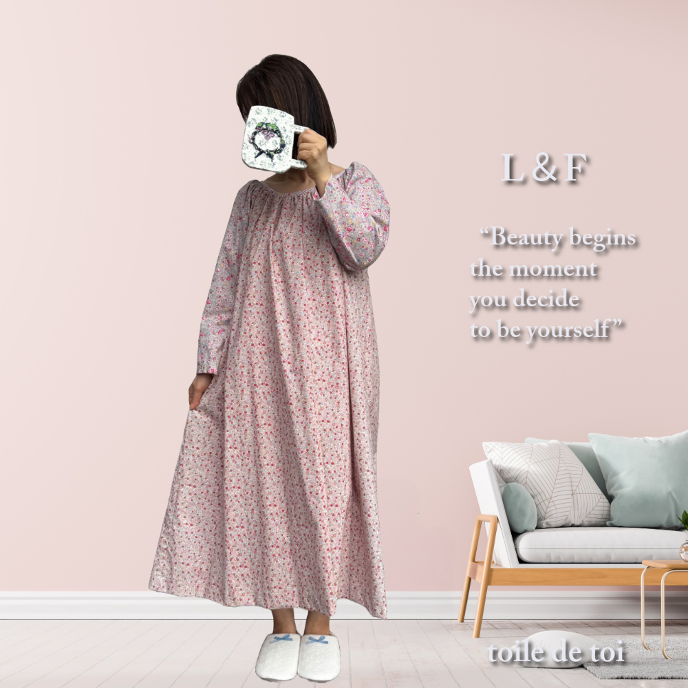 パジャマワンピースL長袖③ロングワンピース　コットンワンピース