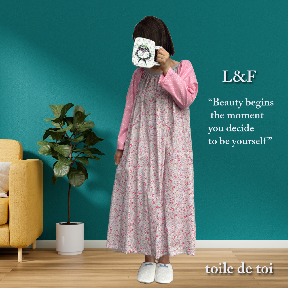 パジャマワンピースL長袖④ロングワンピース　コットンワンピース