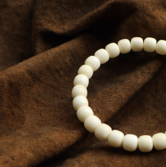 天然白玉菩提 筒玉ブレスレット｜ストレス解消 男女兼用 *手作り