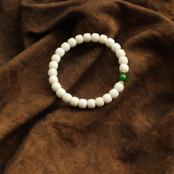 天然白玉菩提 筒玉ブレスレット｜ストレス解消 男女兼用 *手作り