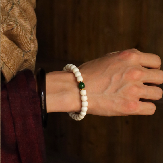 天然白玉菩提 筒玉ブレスレット｜ストレス解消 男女兼用 *手作り