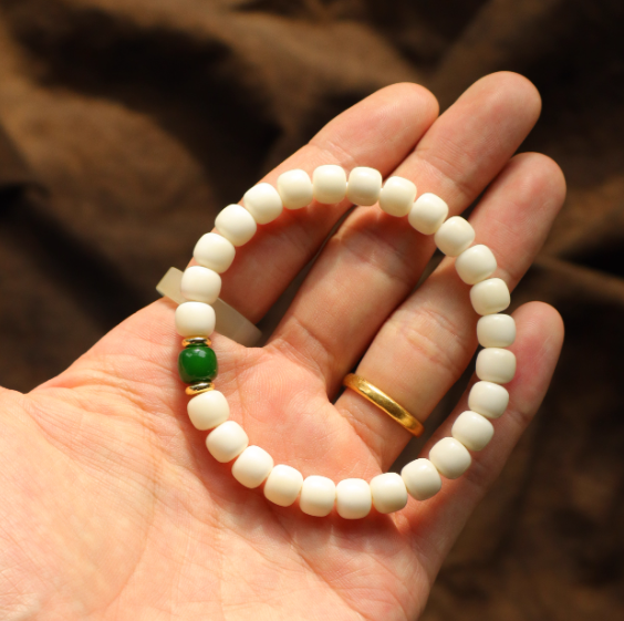 天然白玉菩提 筒玉ブレスレット｜ストレス解消 男女兼用 *手作り
