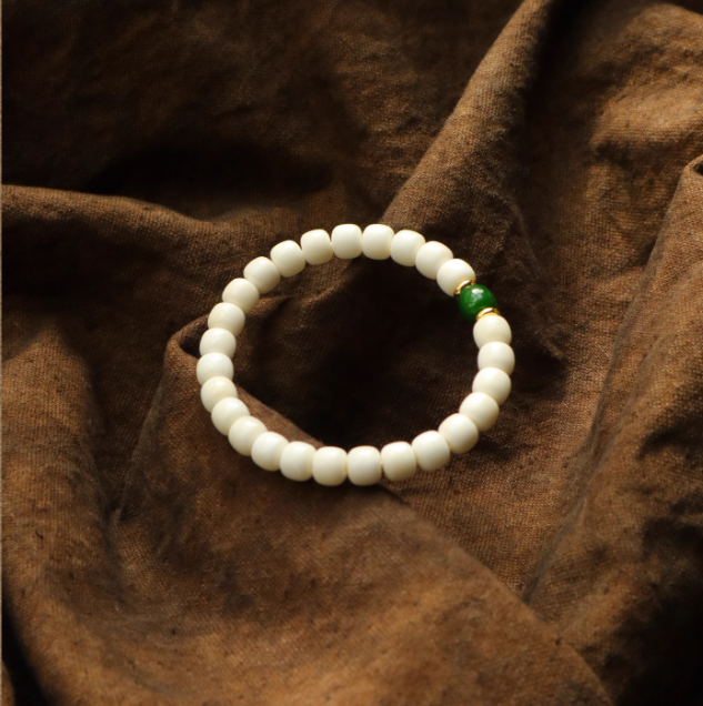 天然白玉菩提 筒玉ブレスレット｜ストレス解消 男女兼用 *手作り