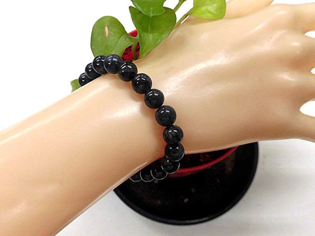 天然石 サファイア8.2mm〜8.7mm玉ブレスレット 内周16.6cm 　　250720432