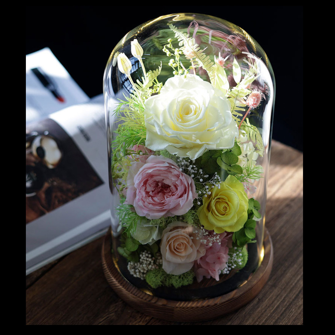 特別な日の記念日/誕生日/結婚祝い バラ 薔薇 ローズ、熱意、花飾り、ブーケ、プリザーブドフラワー、ドライフラワー