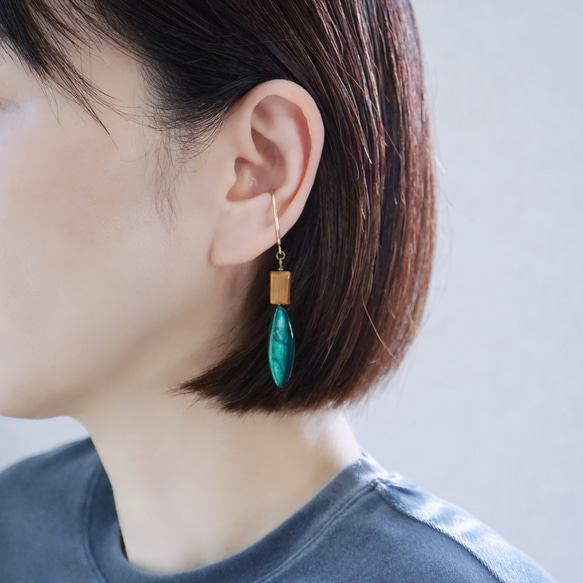 【4月誕生石/水晶】大人シックなクリスタルとマーキス型シェルのピアス　※イヤリング・イヤーカフに変更可 7枚目の画像