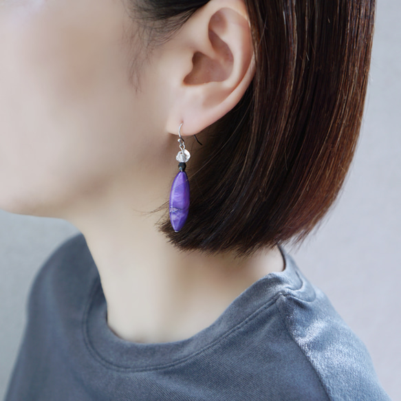 【4月誕生石/水晶】大人シックなクリスタルとマーキス型シェルのピアス　※イヤリング・イヤーカフに変更可 4枚目の画像