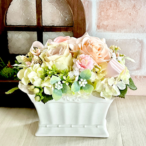 プレートフラワーアレンジ光触媒コーティング 母の日プレートアレンジ