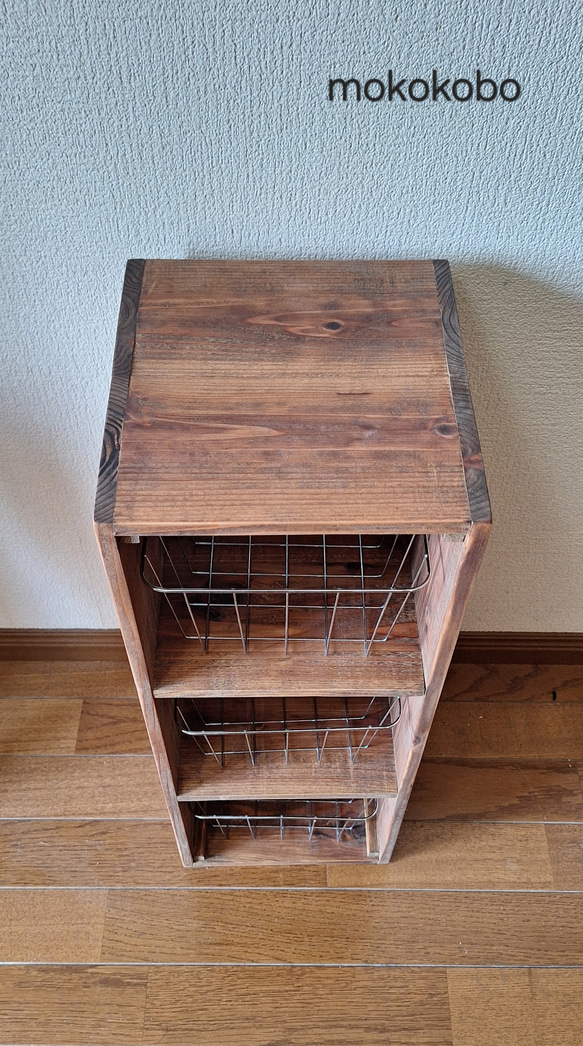 ちょっとあったら良いな　三段ボックス網カゴ付き 2枚目の画像