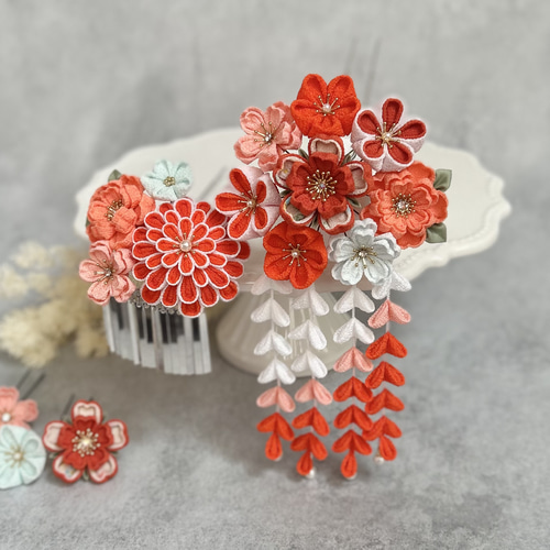 日本髪 髪飾り 七五三(5～7歳) 橙色 日本髪 髪飾り 七五三(5～7歳) 橙色 日本髪 髪飾り 七五三(5～7
