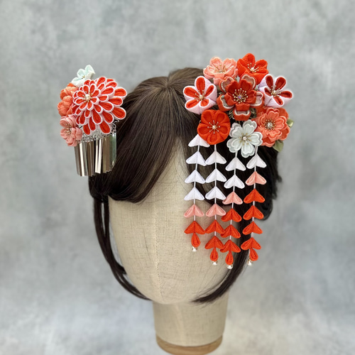 日本髪 七五三かんざし（7歳さん以上向け）オレンジ 橙 七五三